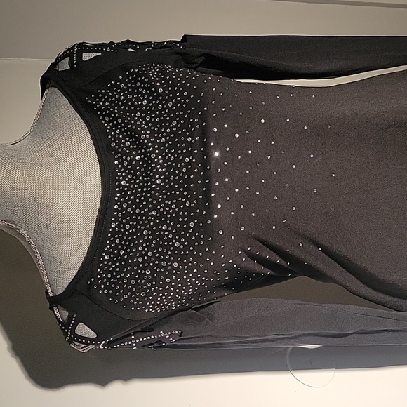 Sheilay Sparkly Black Block Neckline Long Sleeve Blouse, Size: M - Picture 2 of 7